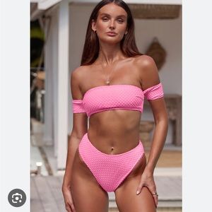NWT CupShe Palm Beach Off the Shoulder & High Waist Cheeky Bikini Set